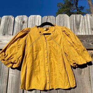 Sezane Women's Mustard Button-Up Top